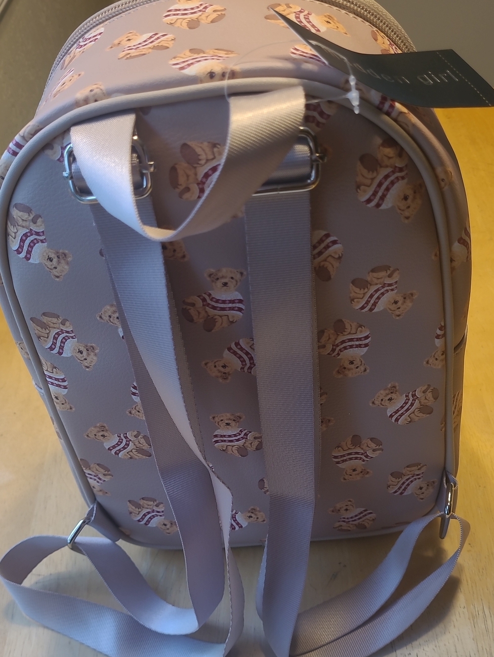 Madden Girl Mauve Teddy Print Khaki Mini Backpack with Coin Pouch - Picture 5 of 9